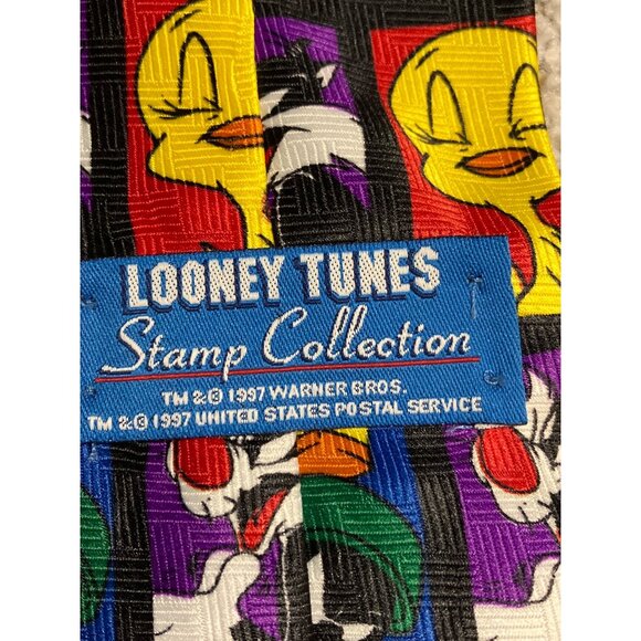 Looney Tunes Postage Stamp Collection Men's Necktie Tweety Bird Roadrunner - Picture 6 of 9